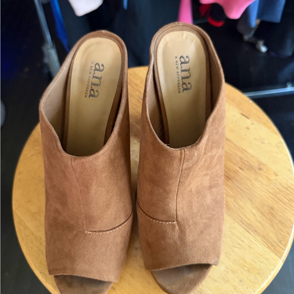 a.n.a Tan Suede Peep-Toe Mules